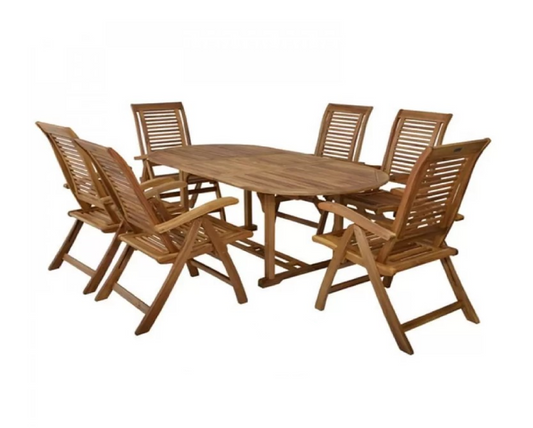 Set mobilier pentru gradina Hecht camberet, 1 masa si 6 scaune din lemn de salcam
