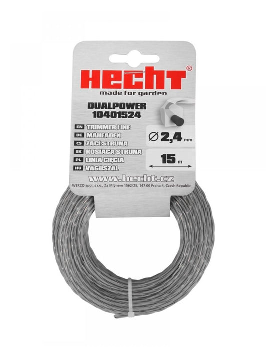 Fir patrat trimmer Dual Power, 2.4 mm x 15 m, insertie metalica, rezistent la rupere si supraincalzire, Hecht 10401524