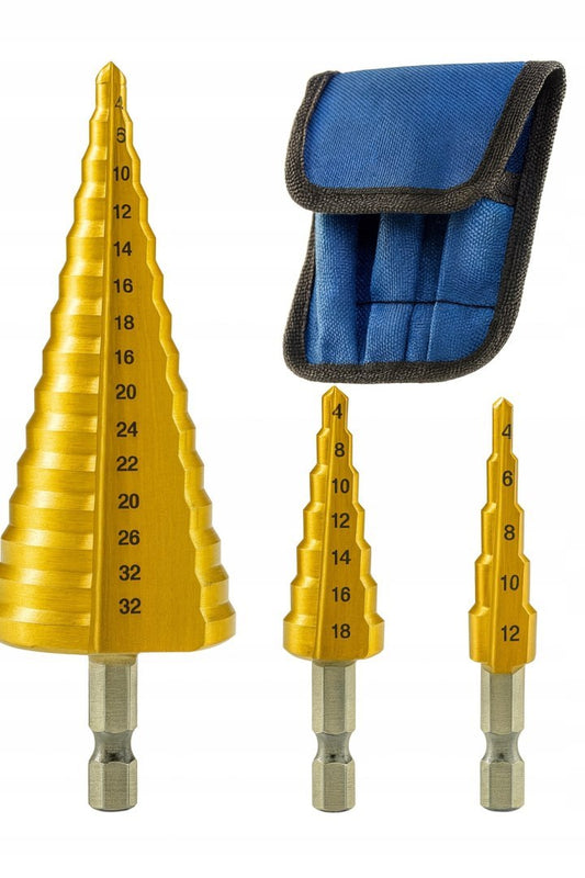 Set burghie in trepte pentru metal, lemn, plastic, 4-32 mm, 3 bucati, Ondragon OD7010