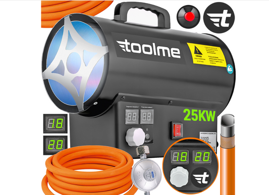 Incalzitor industrial pe gaz cu termostat, afisaj LCD, 25 kW, Toolme TM182