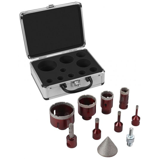 Set carote diamantate 6-65 mm + freza diamantata conica, prindere 1 / 4", 9 bucati, Kraft&Dele KD12642