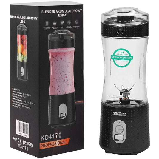 Blender cu acumulator, 380 ml, 2 x 3000 mAh, negru, Kraft&Dele KD4170