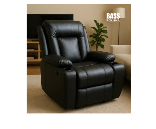 Fotoliu rabatabil din piele cu functie de masaj, 102 x 88.5 cm, capacitate maxima 125 kg, Bass Polska 30040
