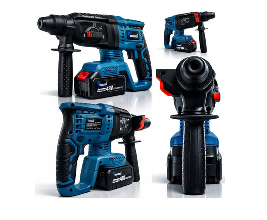 Set 3 in 1 Polizor unghiular, cheie electrica de impact si ciocan rotopercutor cu acumulator, 2 x 48 V, Ondragon OD9129