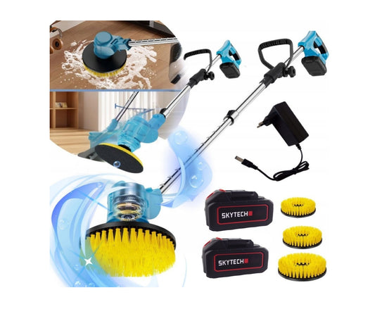 Perie electrica telescopica profesionala cu acumulator pentru podele, 3 capete de curatare, 2 x 21 V, Ondragon SK3618
