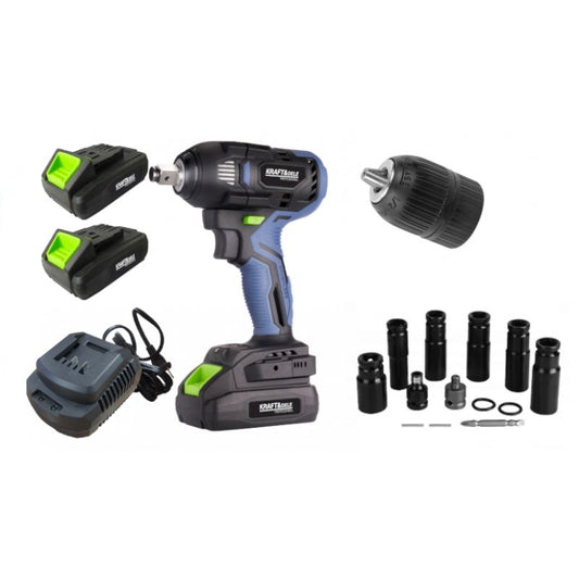 Set cheie electrica de impact cu acumulatori, 2 x 3 Ah, 12 V, 2800 rpm, Kraft&Dele KD3408