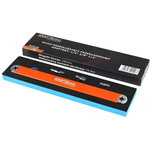 Extensie cheie cu clichet, 39 cm, 70 Nm, adaptoare 1/4, 3/8, 1/2, Kraft&Dele KD5936