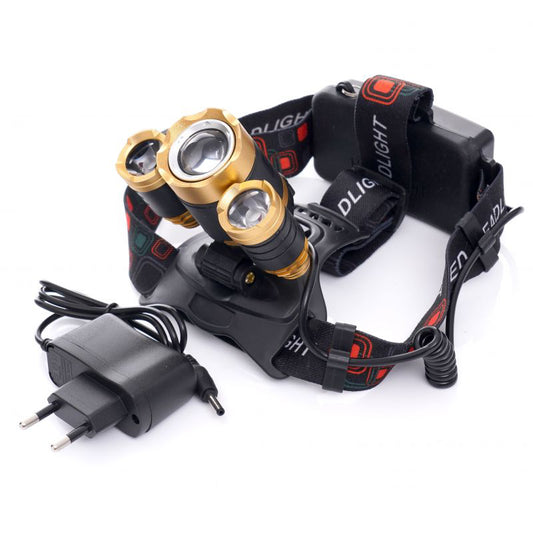Lanterna frontala de cap T6 LED cu 2x Q5 zoom 1-2000x 18A, Kraft&Dele KD1246