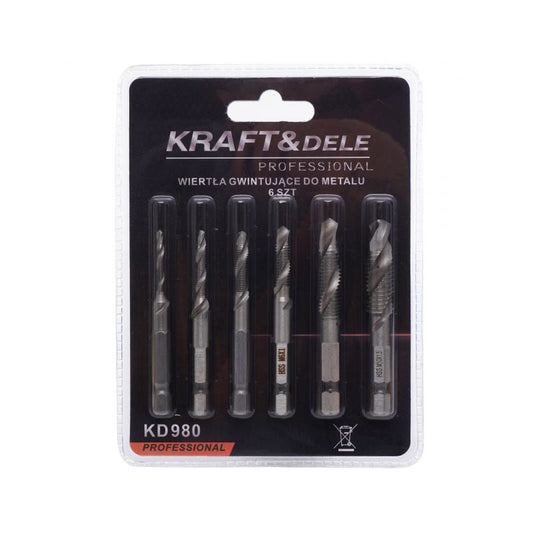 Set burghie pentru filetare M3-M10, 6 elemente, Kraft&Dele KD980