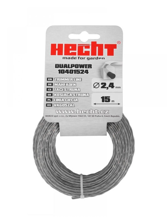 Fir patrat trimmer Dual Power, 2.4 mm x 15 m, insertie metalica, rezistent la rupere si supraincalzire, Hecht 10401524