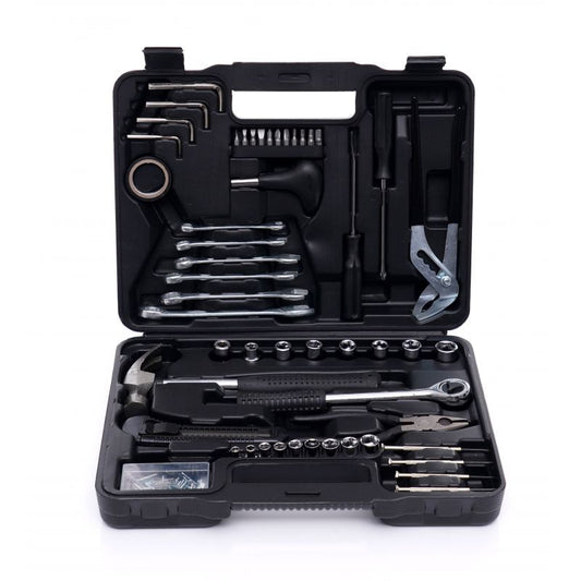 Trusa profesionala de scule, chei, clichet, ciocan, surubelnite, cutter, cleste si accesorii, 141 elemente, Kraft&Dele KD10467