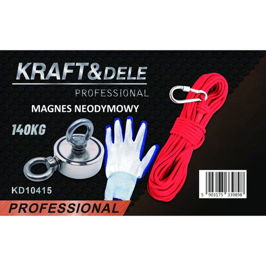 Set magnet neodim cu franghie si manusi, 140 kg, Kraft&Dele KD10415