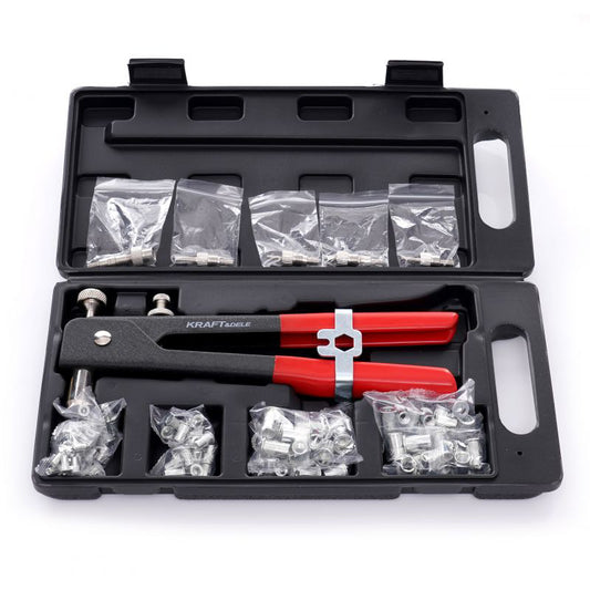 Trusa cu dispozitiv de nituire manual M3-M8, 106 elemente, Kraft&Dele KD10555