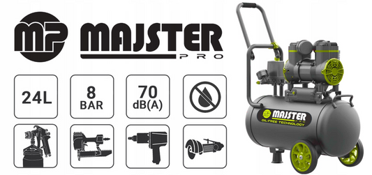 Compresor industrial profesional, 24 l, 1300 W, 8 bar, Majster Polska MP0067