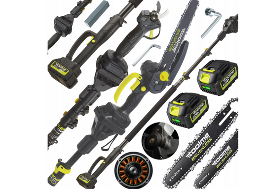 Set fierastrau si foarfeca de gradina cu brat telescopic, acumulator 21 V, Toolme TM301