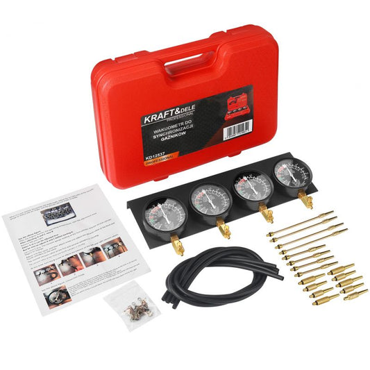 Set instrumente pentru sincronziarea carburatoarelor, 4 manometre, Kraft&Dele KD12537
