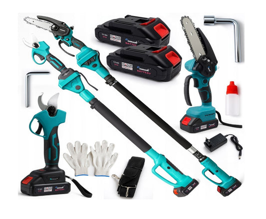 Set pentru gradina cu foarfeca pentru crengi si mini fierastrau electric, maner telescopic 4 m, 2 x 5 Ah, Ondragon OD5073