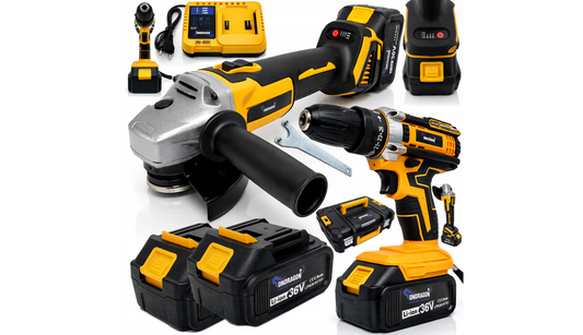 Set masina de gaurit si insurubat si polizor unghiular 2 in 1 cu acumulator, 36 V, Ondragon OD9139