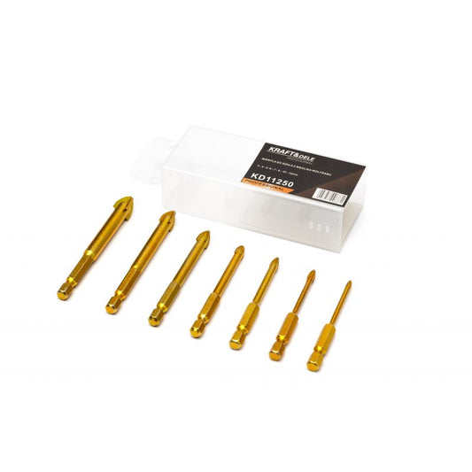 Set burghie HEX pentru sticla, 1 / 4", 7 bucati, Kraft&Dele KD11250
