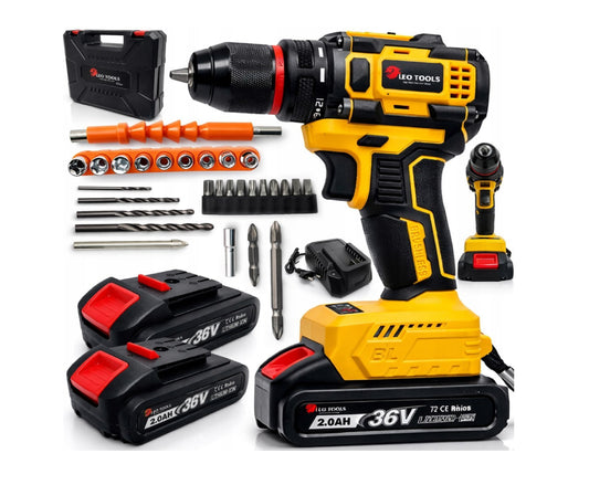 Masina de gaurit si  insurubat cu acumulator si accesorii, 2 x 36 V, Leo Tools LE165
