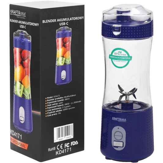Blender cu acumulator, 380 ml, 2 x 3000 mAh, albastru, Kraft&Dele KD4171