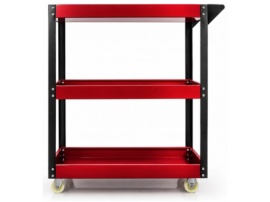 Carucior de atelier pentru scule cu 3 rafturi, capacitate maxima 136 kg, rosu, Ondragon LE223