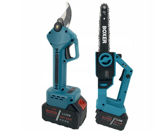 Set de gradina 3 in 1, drujba, motocoasa, foarfeca pentru gard viu, acumulator 48 V, Boxer BX3409